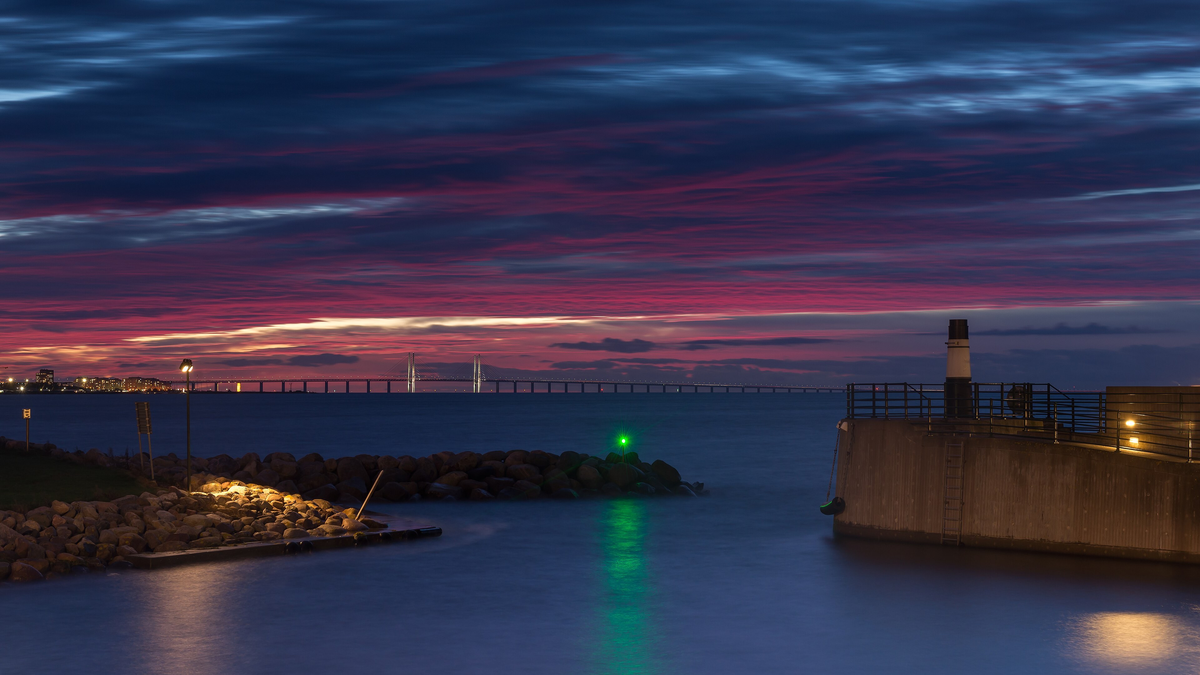 The Oresund high bridge in October light, cable stay and deck over the Sound